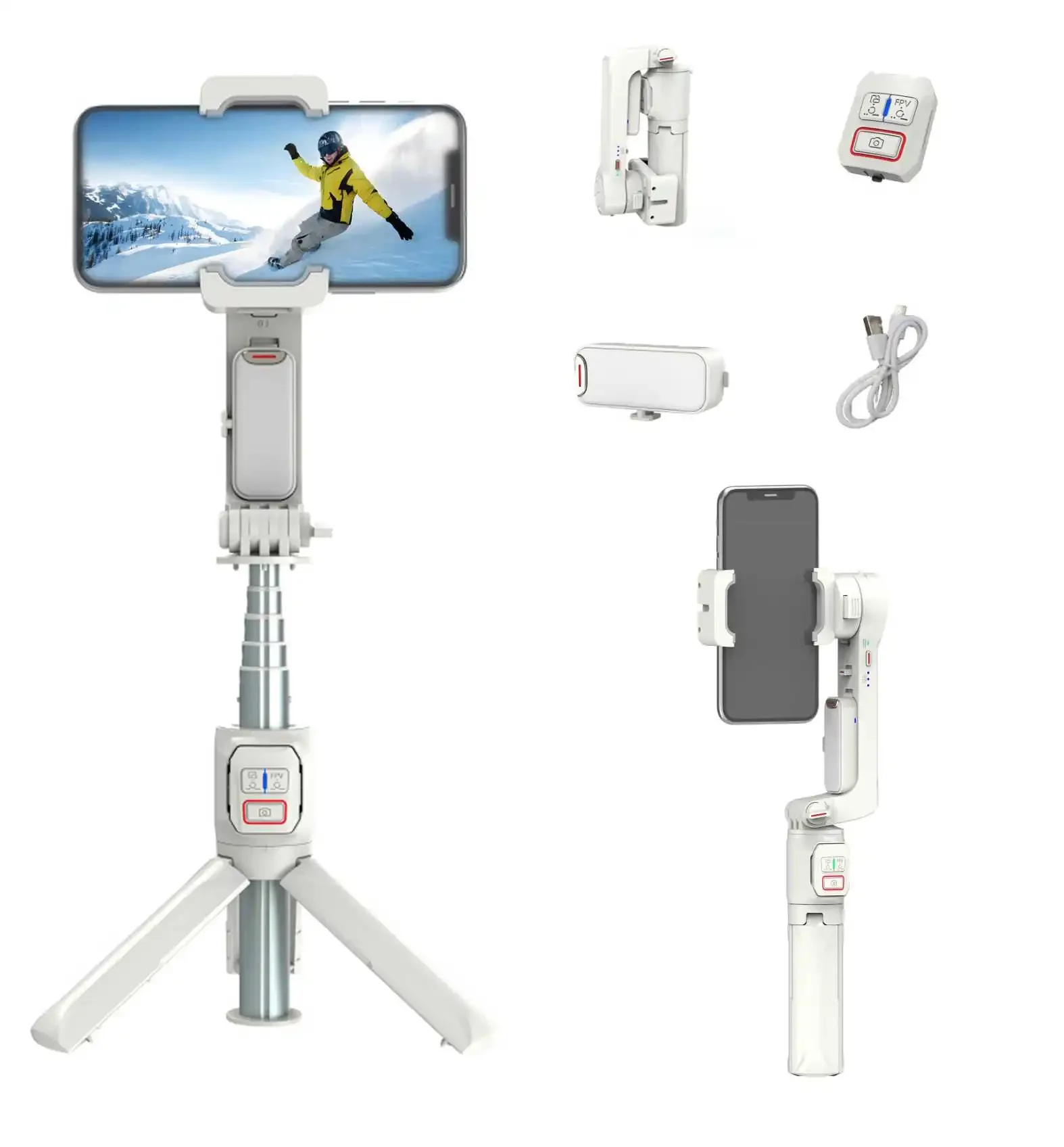 

2024 popular A10 mini foldable camera stabilizer wireless remote anti-shake selfie stick With LED fill light tripod