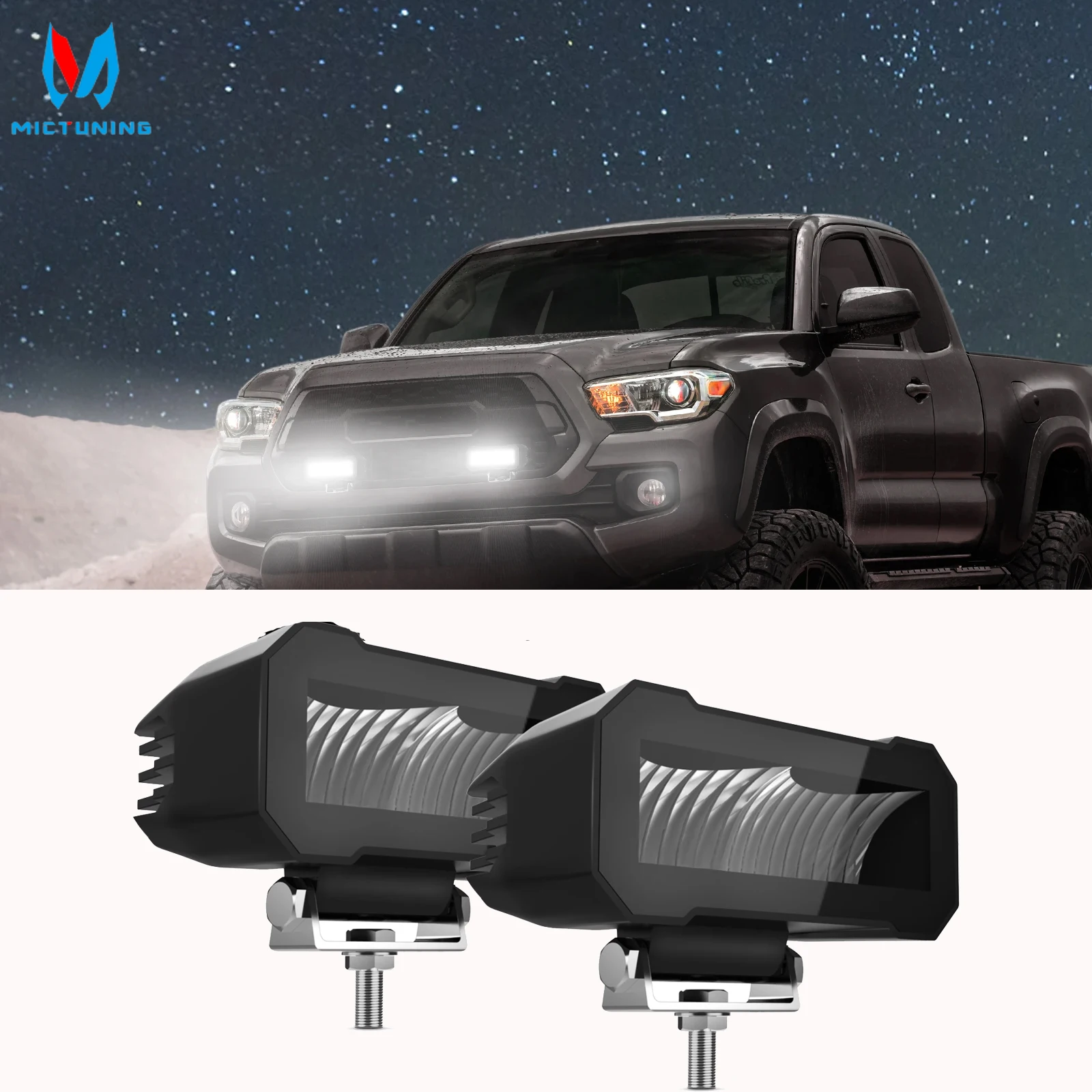 

MICTUNING 2Pcs Bezel-Less 40W Super Bright Car LED LED Driving Spot Light Fog Light With Adjustable Brackets for Off-Road Truck