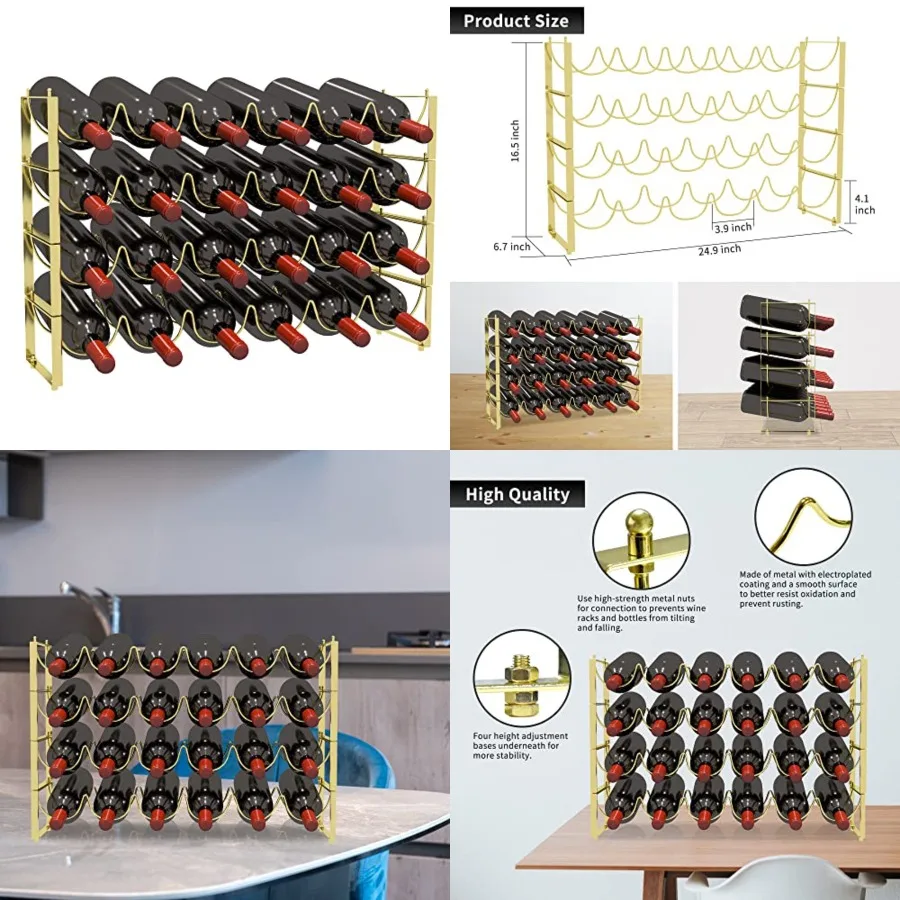 

4 Tier Wine Rack, 3-in-1 24 Bottles Wine Storage, Wine Bottle Rack Stackable, Wine Storage Rack for Cabinet Pantry,Version 3.0