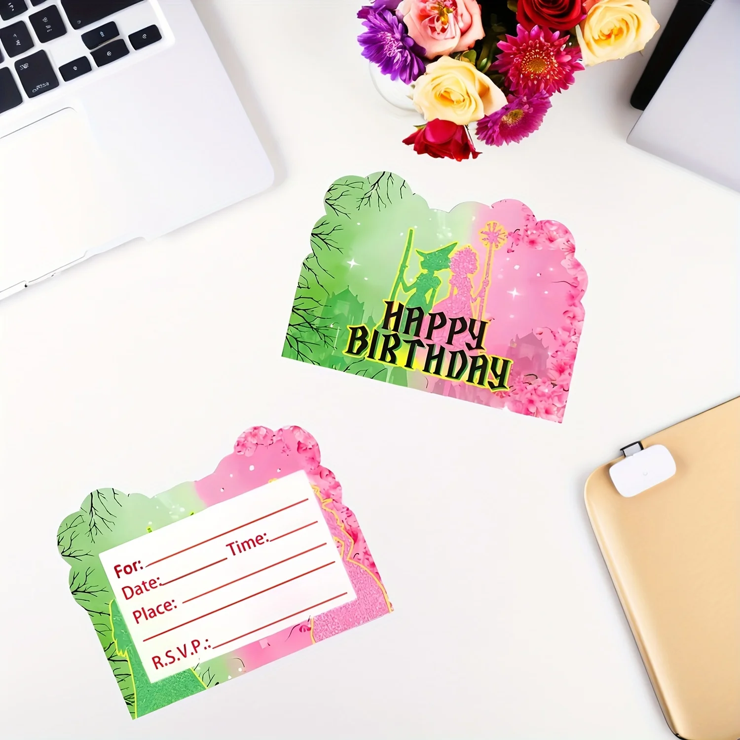 

Witch Birthday Invitation Cards, Pink Green Witch Theme Party Invitations, Crossword Style, Birthday Party Gifts & Decorations