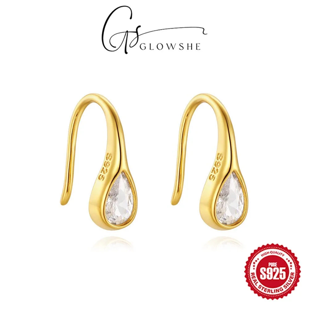

Glowshe 925 Sterling Silver Zircon Water Drop Stud Earrings New Design Fine Jewelry 2025 New Trend Elegant Minimalist Earrings