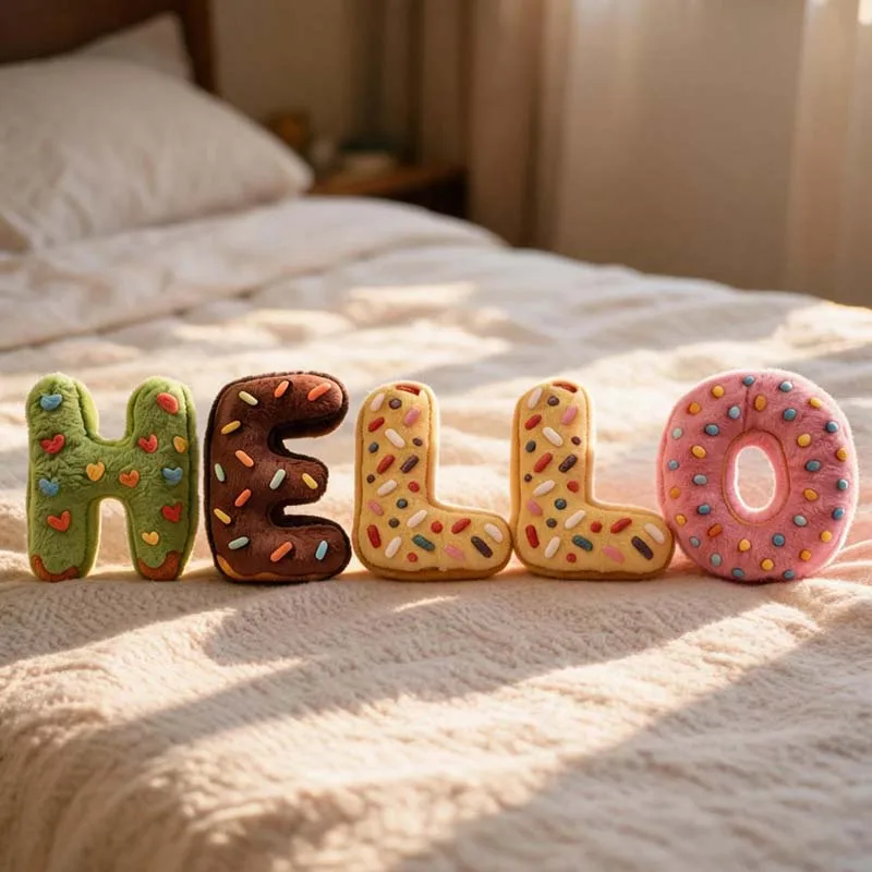 Donut Letter Plush Pillow 26 English Letters Soft Cushion Custom Name Sweet Candy Sprinkles Design Decor Birthday Wedding Gift
