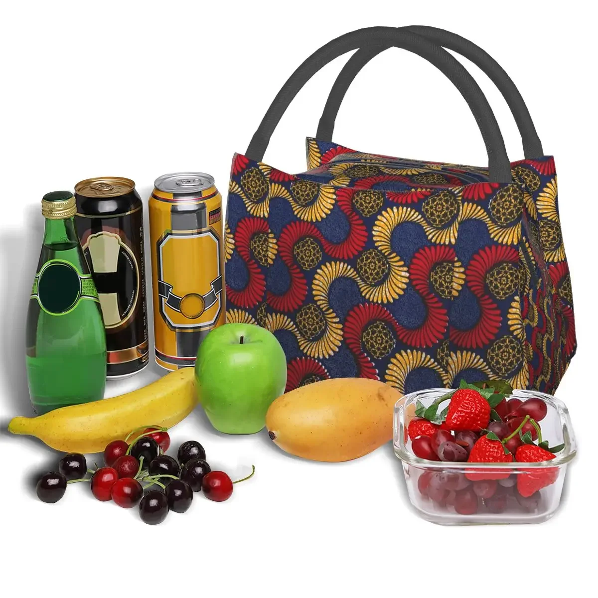 Ankara Art Lunch Bag For Women Geometric Stripe Lunch Box Fun Travel Cooler Bag Convenient Waterproof Thermal Lunch Bags