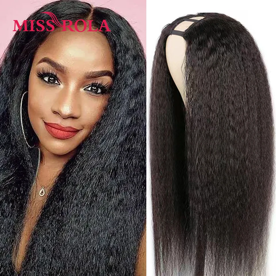 

MISS ROLA Natural Color U Part Kinky Straight Human Hair Wigs Braziilian 100% Human Hair Yaki Straight Human Hair 180% Density