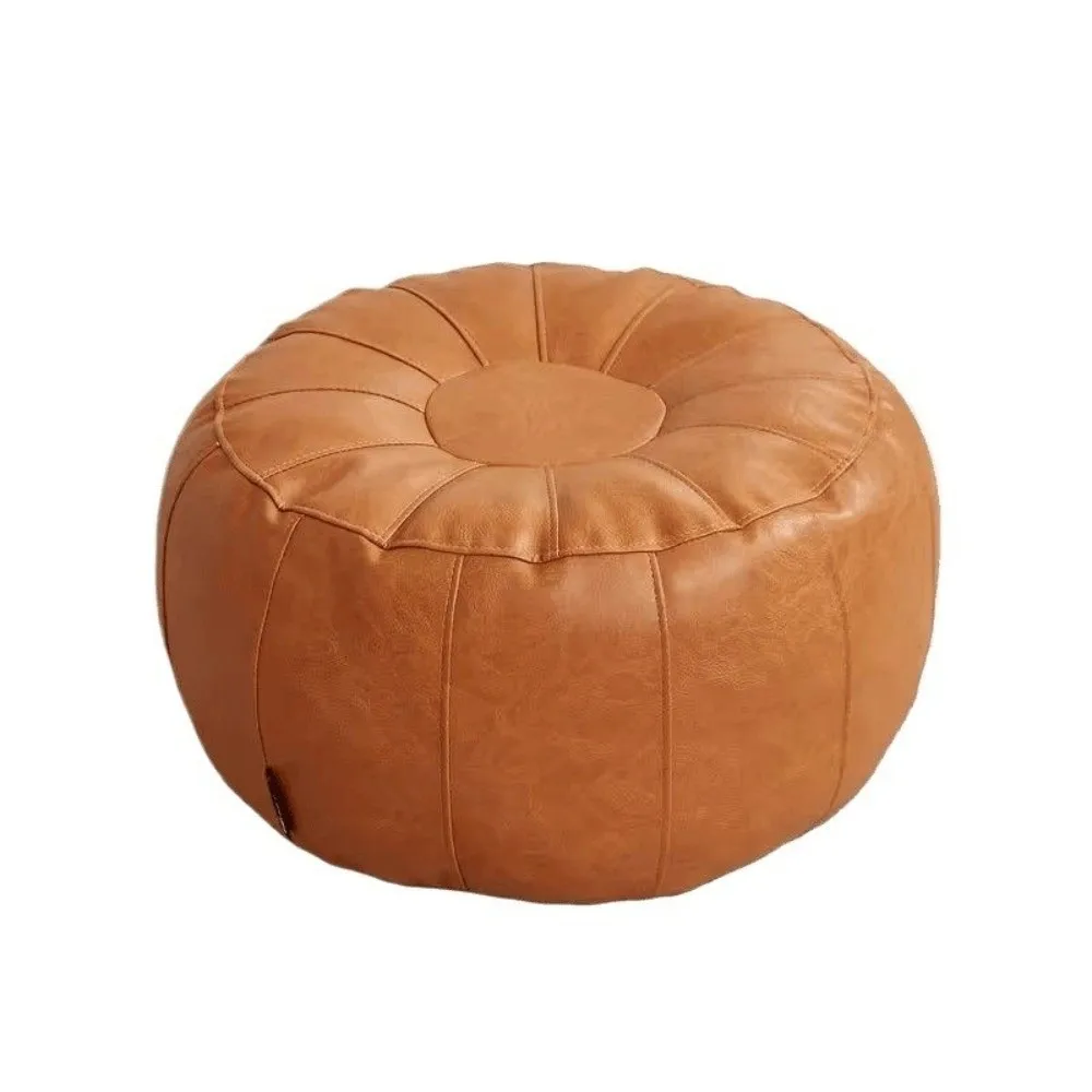 

Fashion PU Leather Unstuffed Storage Leg Bench Round Large Capacity Storage Pouf Non-Slip Minimalist Ottoman Seat Living Room