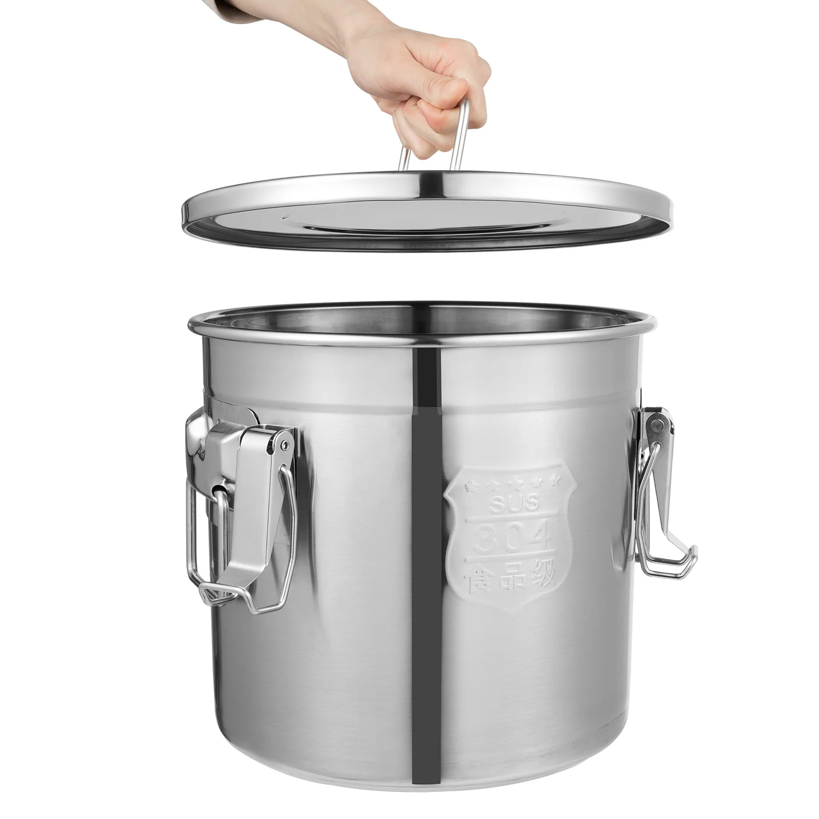 Stainless Steel Airtight Cereal Container Kitchen Rice Milk Grain Storage Bucket Flat Bucket Bottom for Storing Rice, Flour