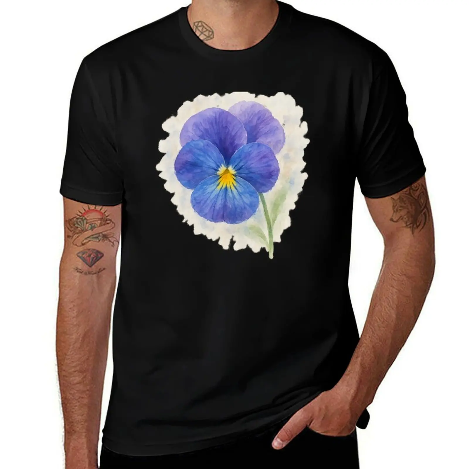

Watercolor Blue Pansy Flower - AI Enhanced from Original Photo T-Shirt oversize t-shirts man anime tshirt mens t shirt graphic