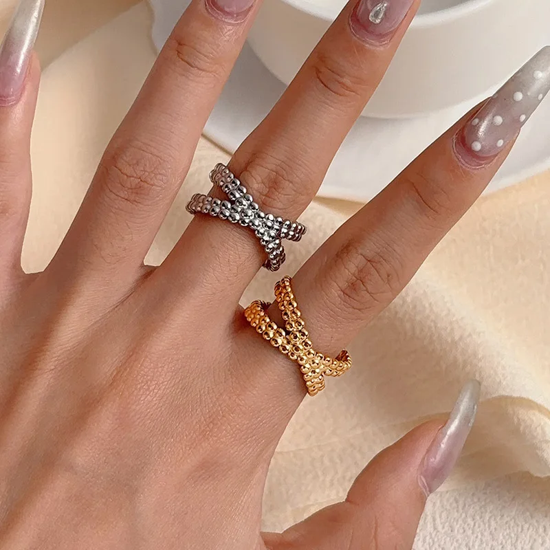 Luxury Stainless Steel Cross X Shape Ring Women Engagement Ring Silver Color Elegant Simple Female Jewelry Ring Hot Sale