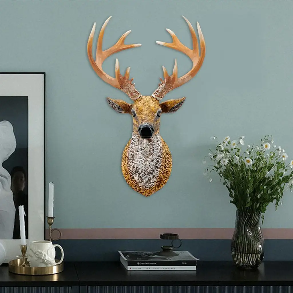 3D Deer Head Statue Wall Mounted Resin Animal for Gallery Decor