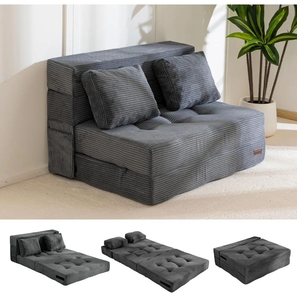 

Convertible Sofa Bed w/Pillow, 4in1 Tufted Folding Couch Bed Foam Floor Couch, Fold Out Loveseat Sleeper Sofa, Living Room Sofas