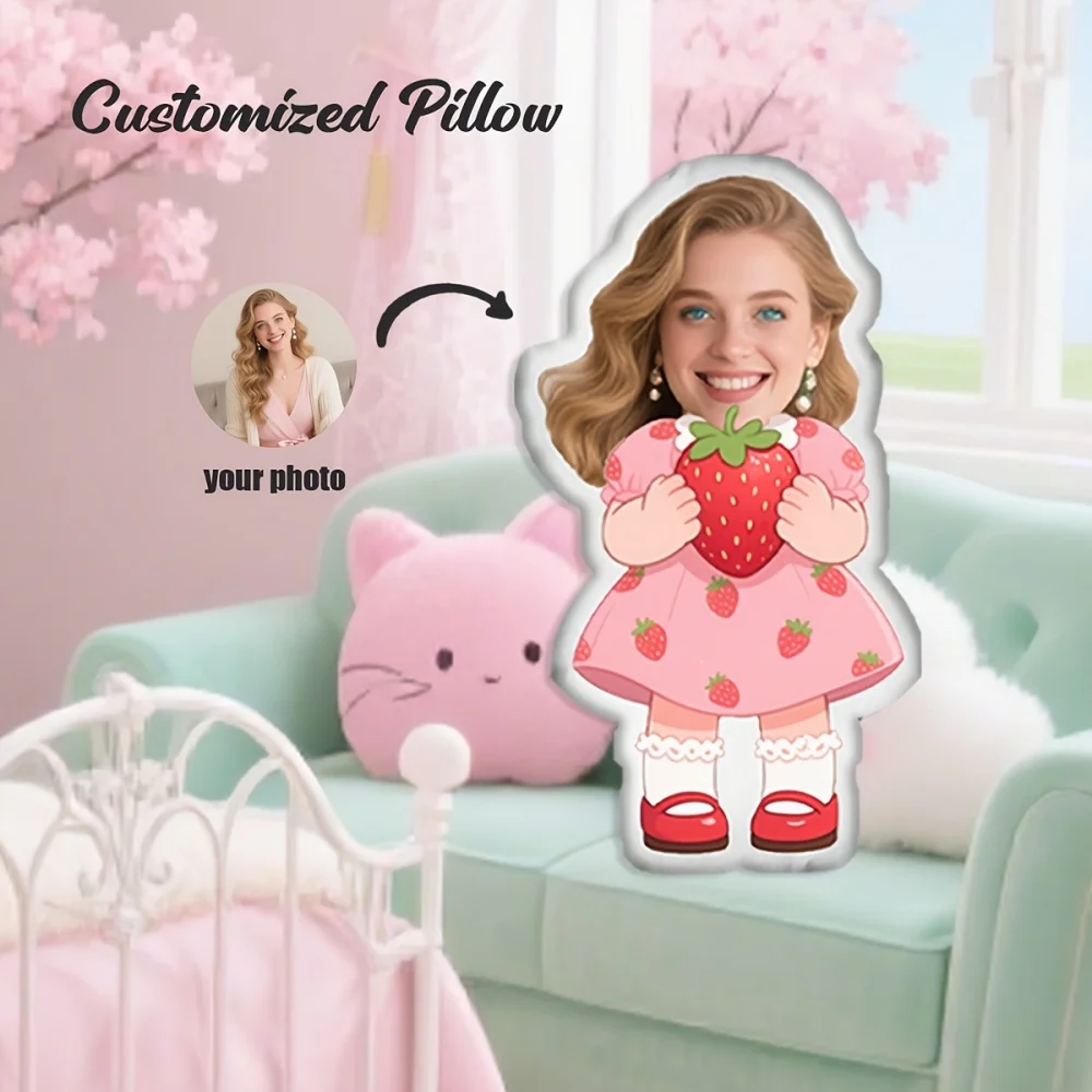Customized Portrait Photos Shaped Pillows, Strawberry Dresses, Perfect Gifts for Girlfriends, Home Decoration, Bedroom Placement