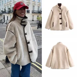 Turtleneck Fleece Woman Top Coats Female 2024 Thick Warm Loose New Outerwear Ladies Beige Long Sleeve Casual Jackets