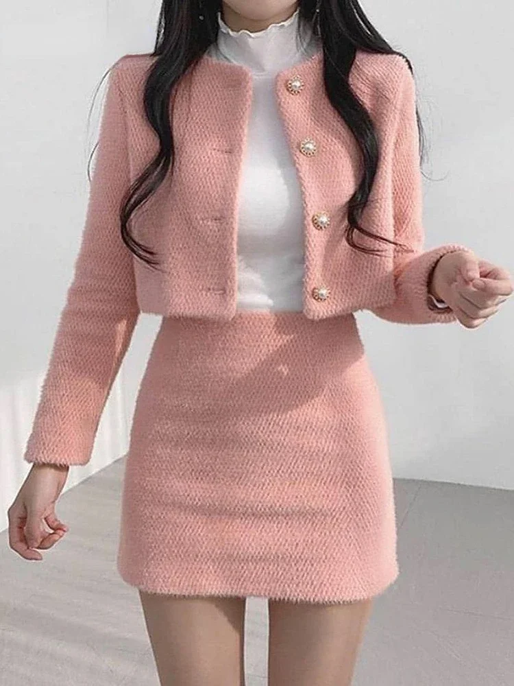 Spring Summer Women\'s Suits with Mini Skirt Two-pieces Set Woman Dress Korean Fashion Sweet Casual New in Chic Elegant Woman Set