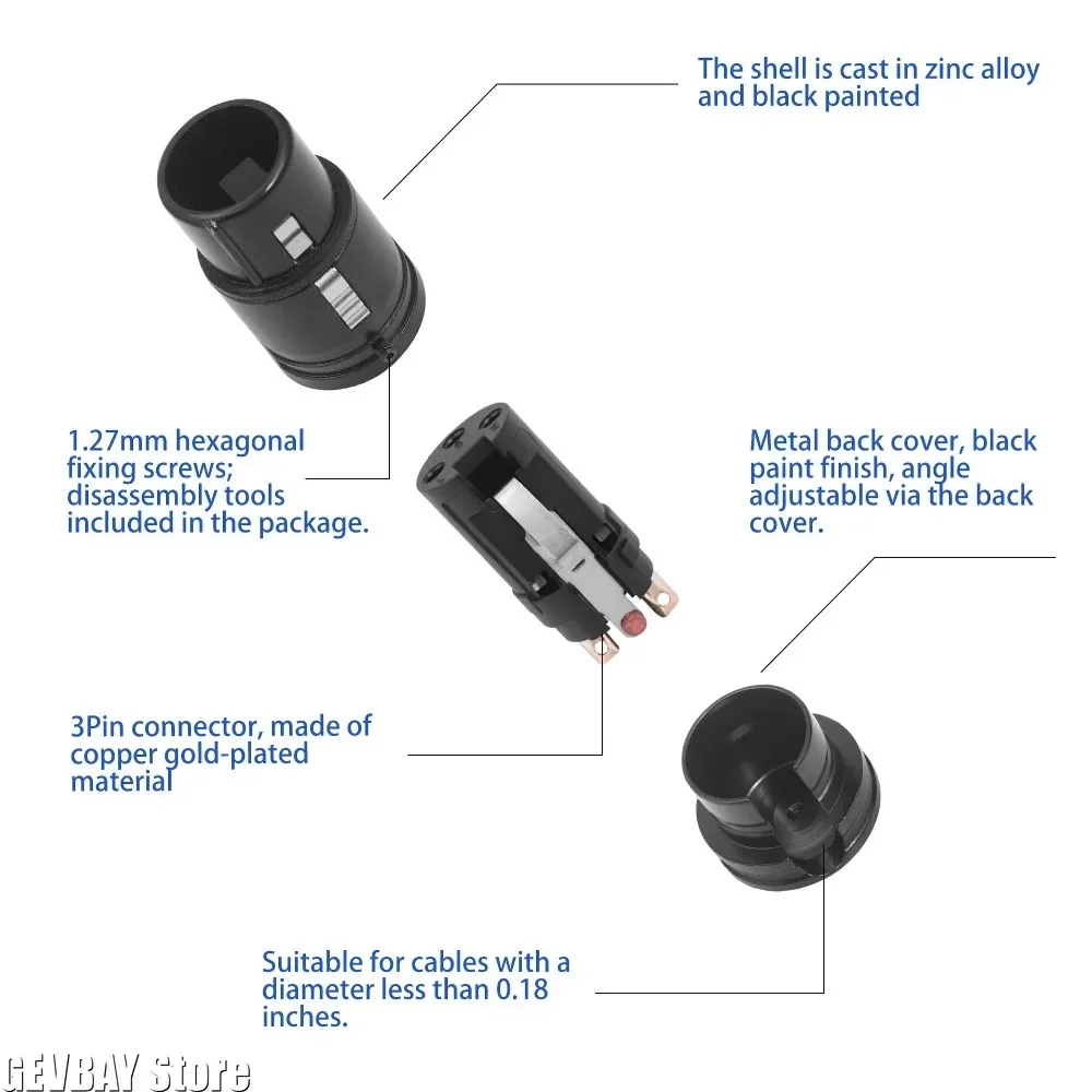 Male To Male/Female To Female Compact XLR Microphone Solder Adapter 90 Degree Right Angle XLR Microphone Audio Cables Connector - view 5