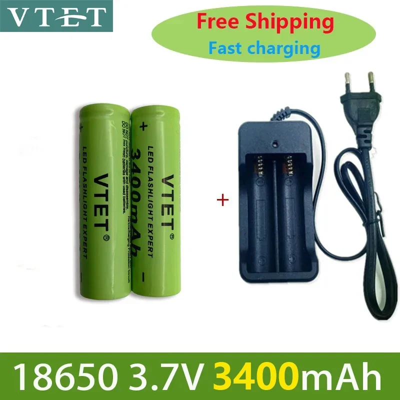 

2024 Battery Rechargeable Battery 3.7V 18650 3400mAh Capacity Li-ion Rechargeable Battery for Flashlight Torch Battery+Charger