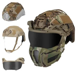 Airsoft Tactical Fast Helmet Set with Half Face Shock Mask Goggles - Multicam Helmet Cover - Comfortable Wearing Fully Protected