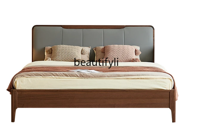 

North American Black Walnut Solid Wood Soft Pack Bed Master Bedroom Small Apartment 1.8 M Double Bed Nordic Simple Bed