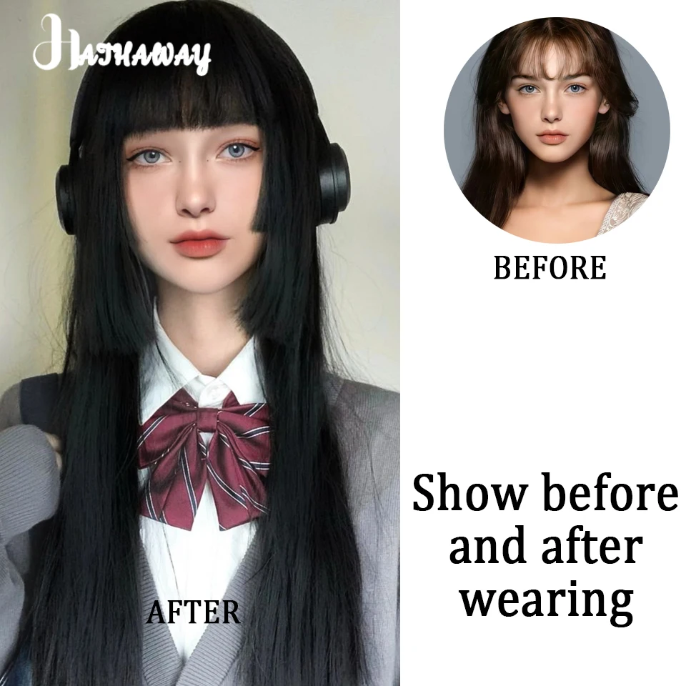 Synthetic Wig Japanese Princess Nana Komatsu Cut-off Hairstyle Natural Black Long Straight Hair Cosplay Lolitan Woman Daily Wear