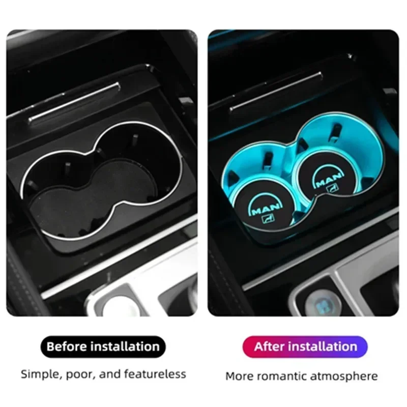 2PCS For MAN TGX TGM TGS TGE Luminous Car Cup Coaster Holder Led Atmosphere Light Induction Colorful Modification Ambience Light