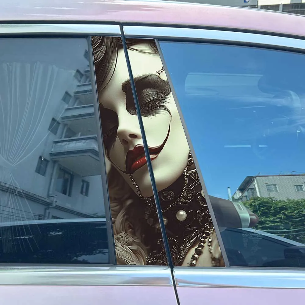 2Pcs/set Left And Right Goth Beauty Lady Car Center Pillar Sticker B-Pillar Protective Film Halloween Decoration Decals