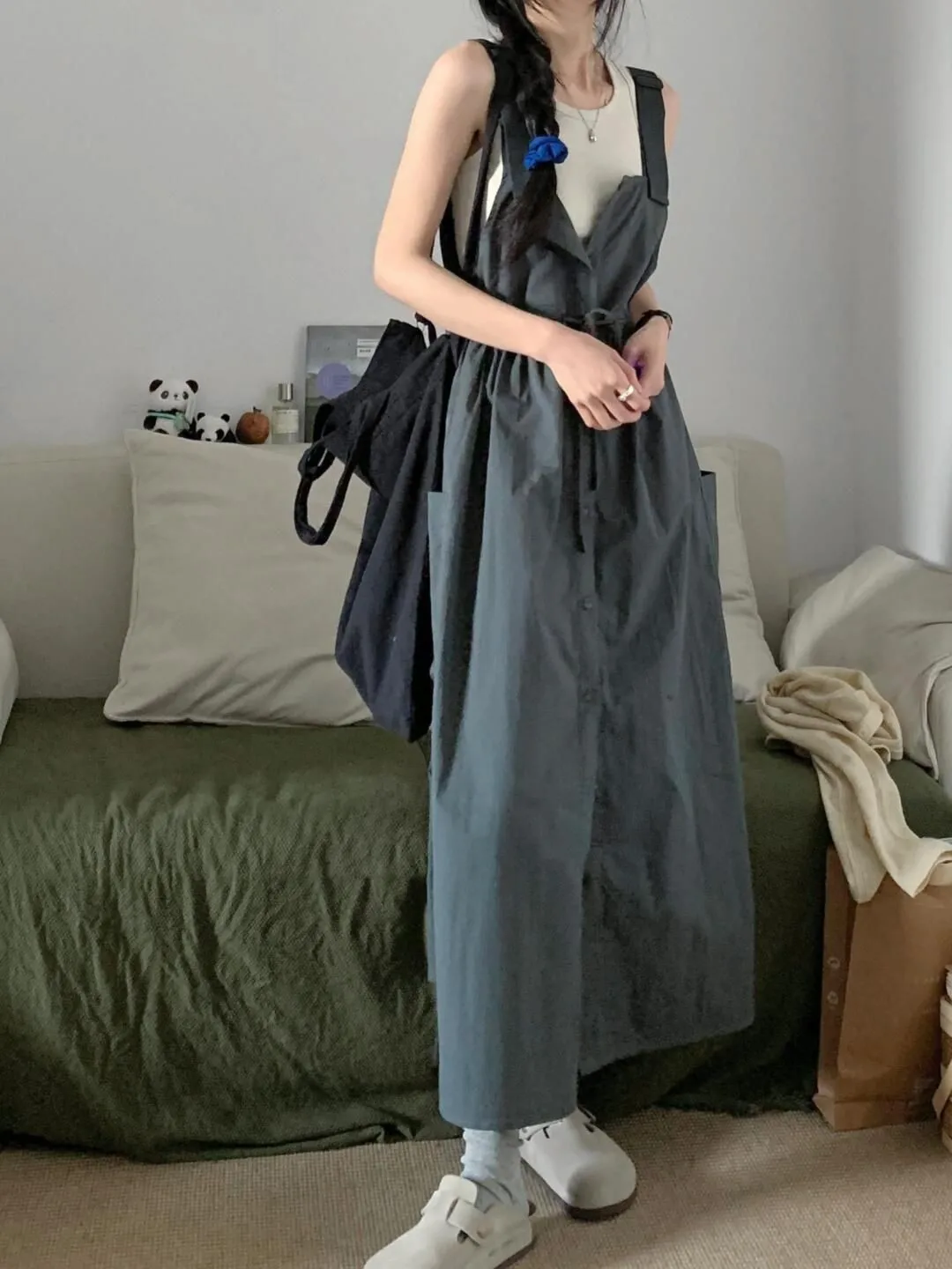 ชุดแฟชั่นผู้หญิง เสื้อกั๊กและกางเกงขายาว ชุดลำลองทรงหลวมสำหรับวัยรุ่น ชุดทำงานแบบซ้อนทับสองชิ้น