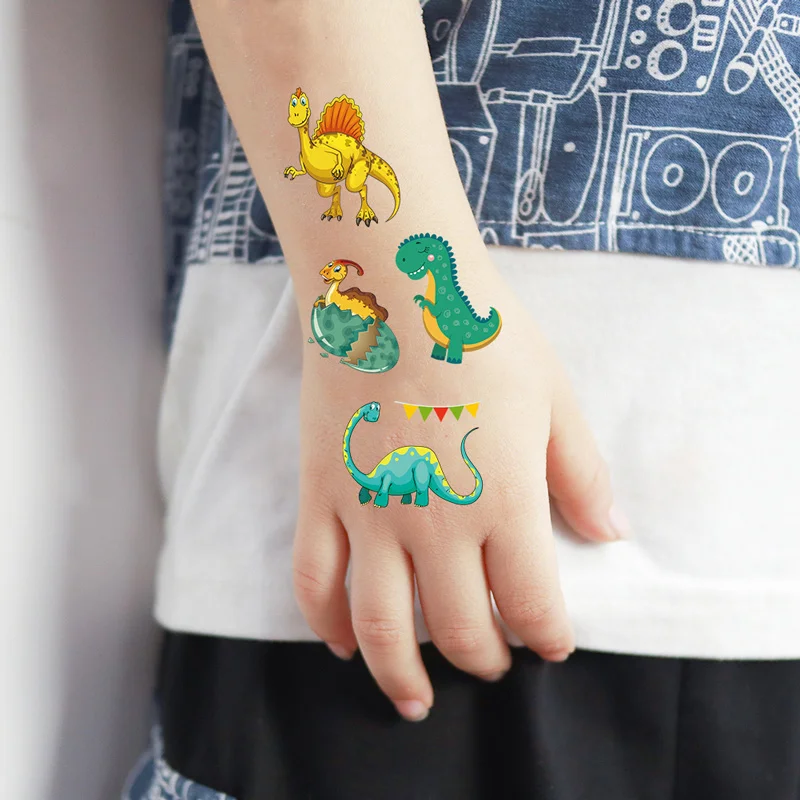 10pcs/Lot Dinosaur Pattern Tattoo Stickers Kids, Cute Animal Children\'s Temporary Tattoos for Hand, Face and Body Makeup