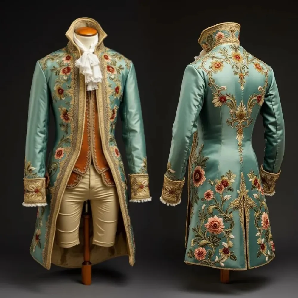 Traje de caballero rococó del siglo XVIII, traje de esmoquin aristocrático británico histórico, vestido de baile de boda con estampado Floral de Conte de Regencia