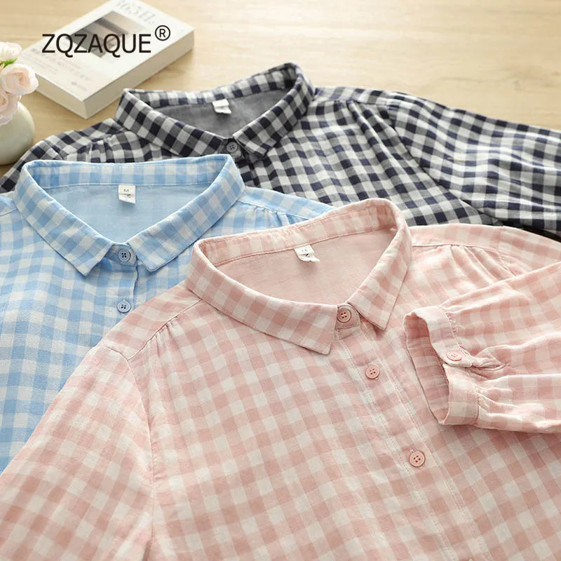 

Korea Fashion Plaid Pattern Summer Shirt for Women New Classic Cotton Tops Half Sleeve Comfortable Loose Shirts S133
