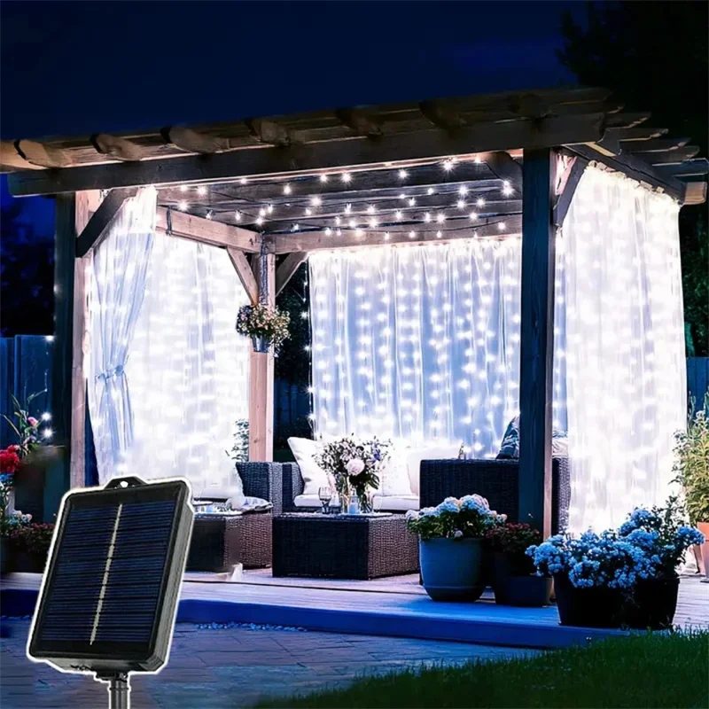 

6m/3m/2m/1m Solar Curtain LED String Lights 8 Lighting Modes Wedding Outdoor Fairy Lamp Muslim Ramadan Decorations EID Mubarak