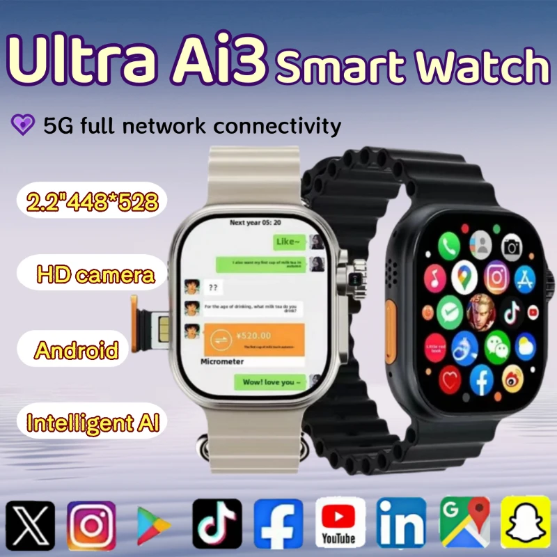 

Полная сеть 4G, умные часы Android, 2,2-дюймовый AMOLED-экран 448*528, 32+256 ГБ, SIM-карта,AI, мониторинг здоровья, 180 ° вращающаяся камера