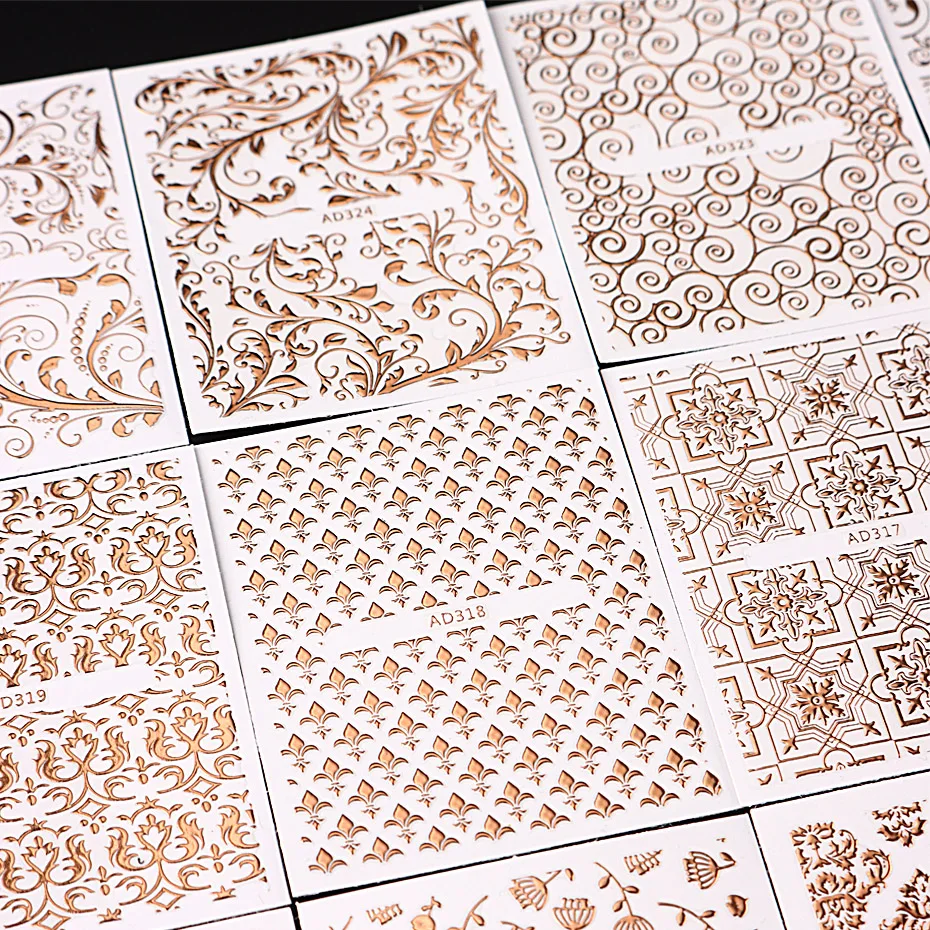 26 قطعة زهرة ذهبية وردية عتيقة ثلاثية الأبعاد مسمار الفن ملصقات مجموعة جوفاء الدانتيل Foral الكرمة تصميم ذاتية اللصق المنزلق مسمار الفن الديكور