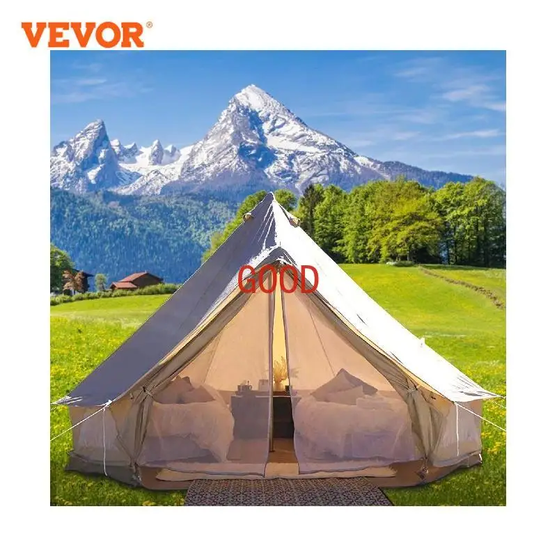 VEVOR Camping Tent 3-7m Waterproof Cotton Canvas Bell Tent Outdoor 4 Seasons Family Party Picnic Yurt W/ Stove Hole4-12 Person