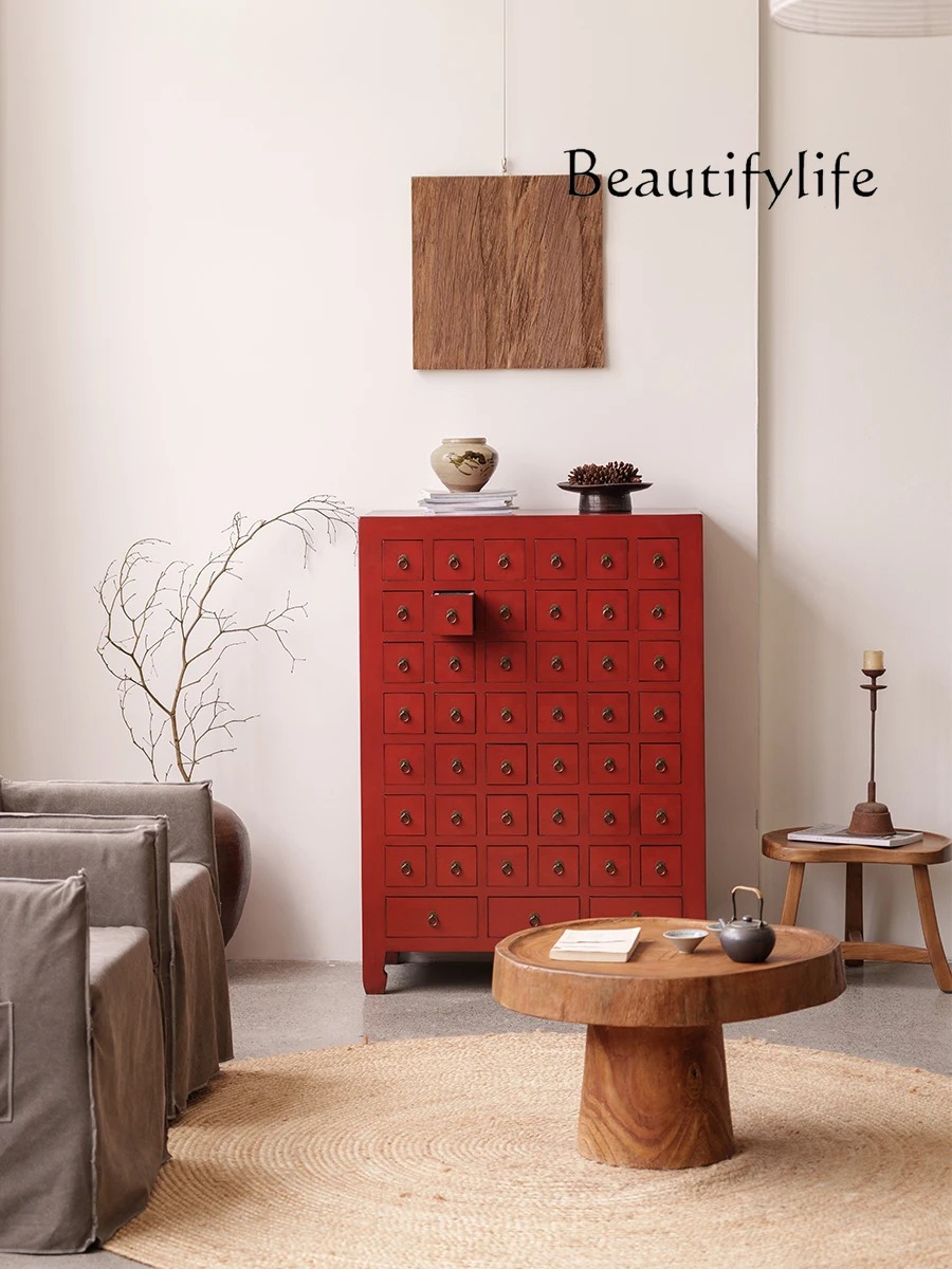 

Nordic Painted Solid Wood Traditional Chinese Medicine Cabinet Silent Style Simple Storage Cabinet