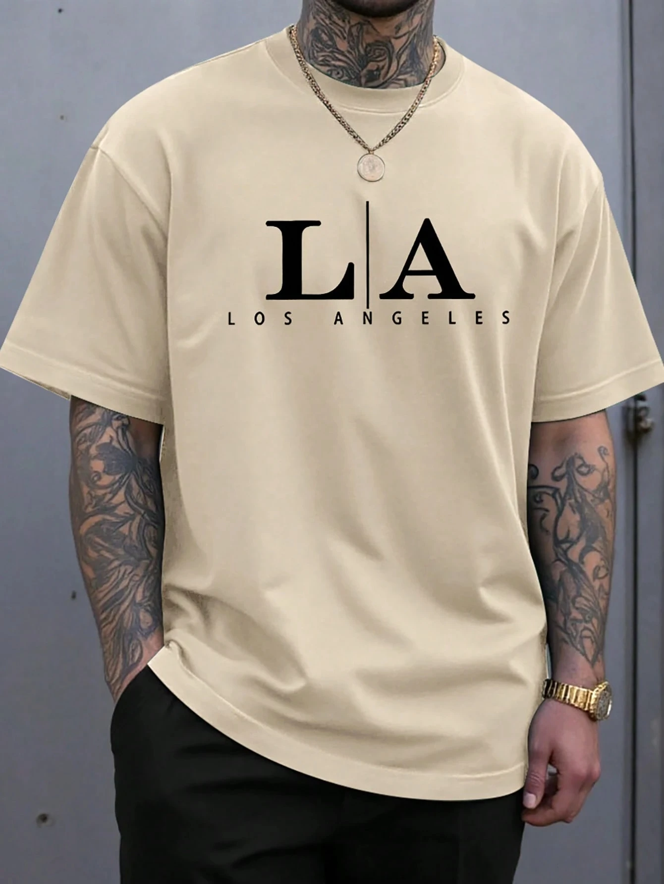 Men's Fashion Round Neck Short Sleeve Letter Graphic Casual T-Shirt Los Angeles T Shirt
