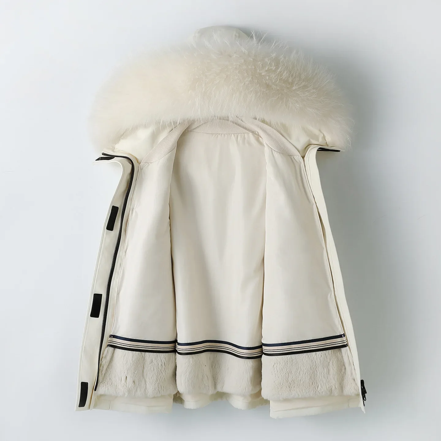 Veste doublée de fourrure de lapin pour femme, manteau ample et léger, capuche amovible, manches longues, Style élégant pour les déplacements, hiver 2025