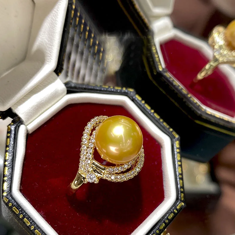 

Кольцо с натуральным жемчугом AAA9-10 мм, золотое кольцо с круглым жемчугом Южного моря с регулируемым кольцом, 925-е годы