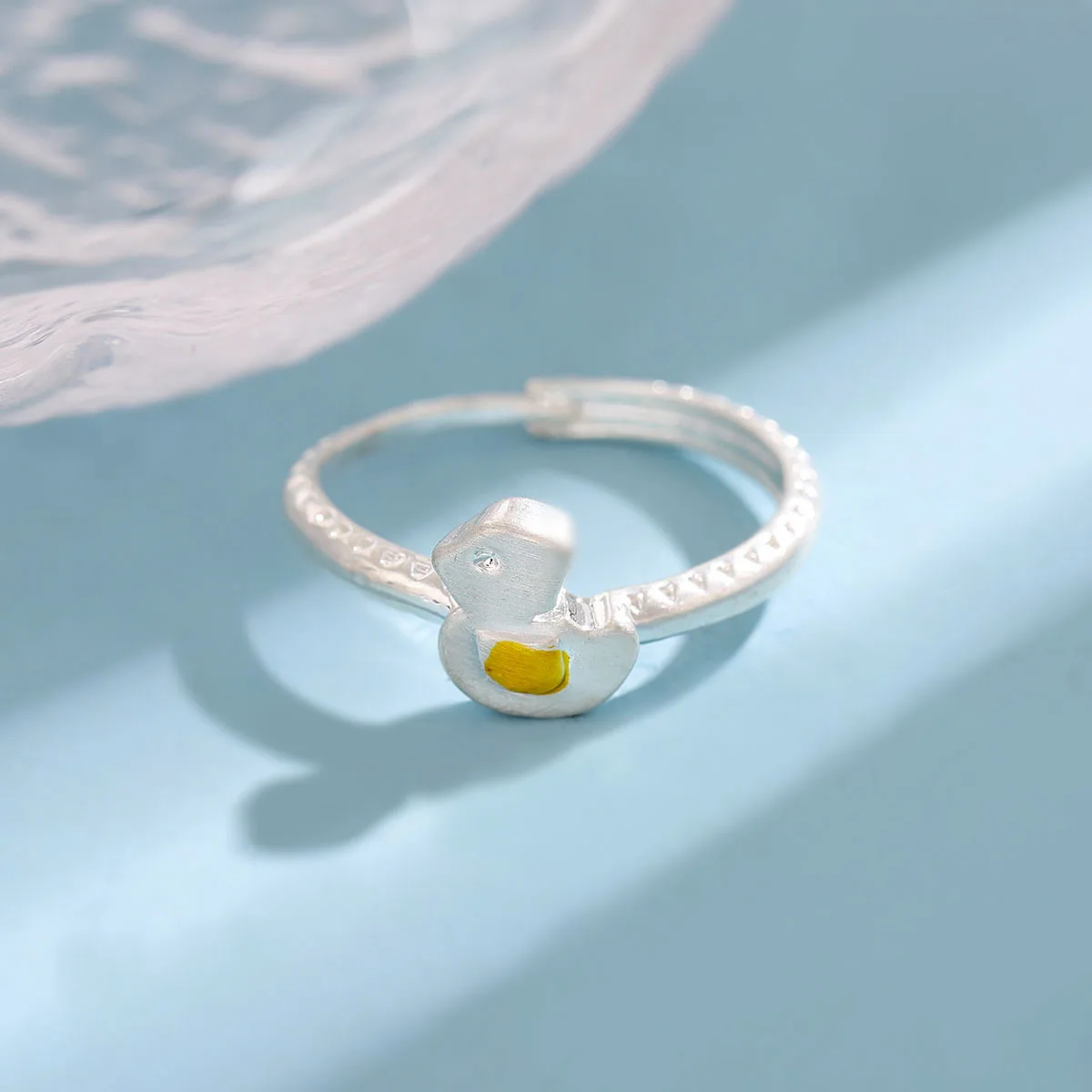 موضة جديدة الحلو الحيوان 925 فضة لطيف بطة شخصية افتتاح خواتم R333