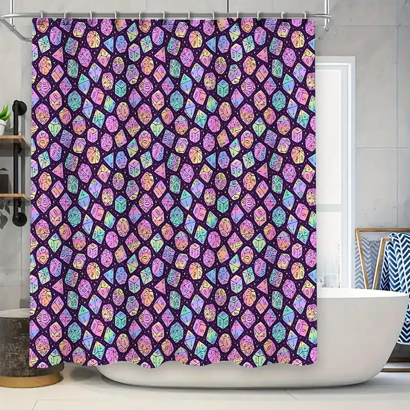 

Dice Shower Curtain Dungeon Fantasy Gaming Decor Bathroom Set Dark Purple Backdrop RPG Lover Gift Home