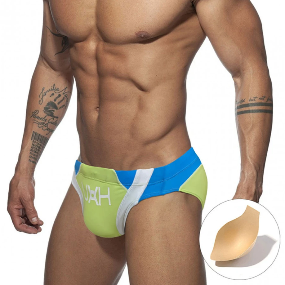 Contrast Color Japanese Swimwear Men Swim Briefs Slip Bikini Sexy Pouch Pad Swimsuits Man Swimming Trunks Beachwear Bathing Suit