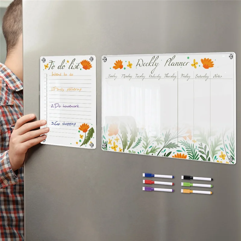 AF91-Magnetic Acrylic Weekly Planner Calendar Memo Board For Refrigerator - Erasable Writing