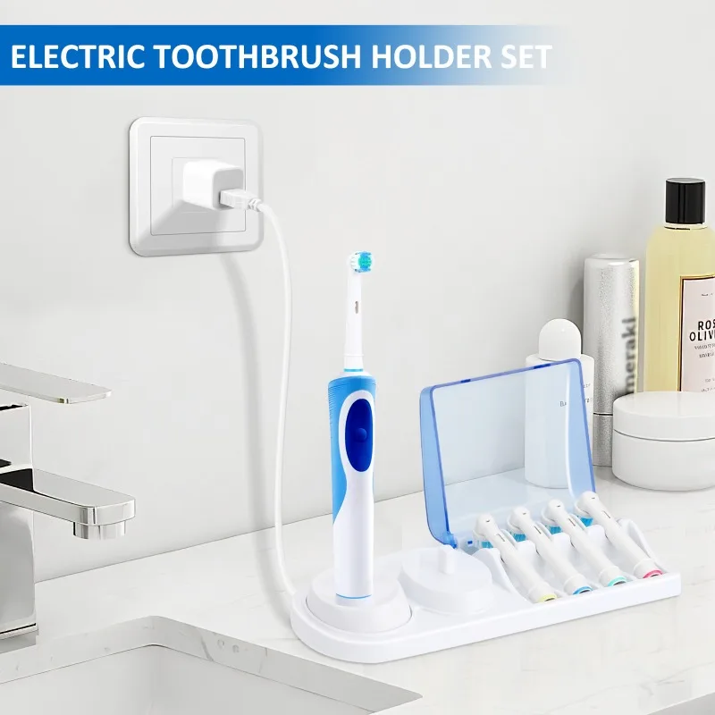 Electric Toothbrush Holder Charging Station with with 4 Brush Head Organizer Box Toothbrush Stand Mount for Oral B