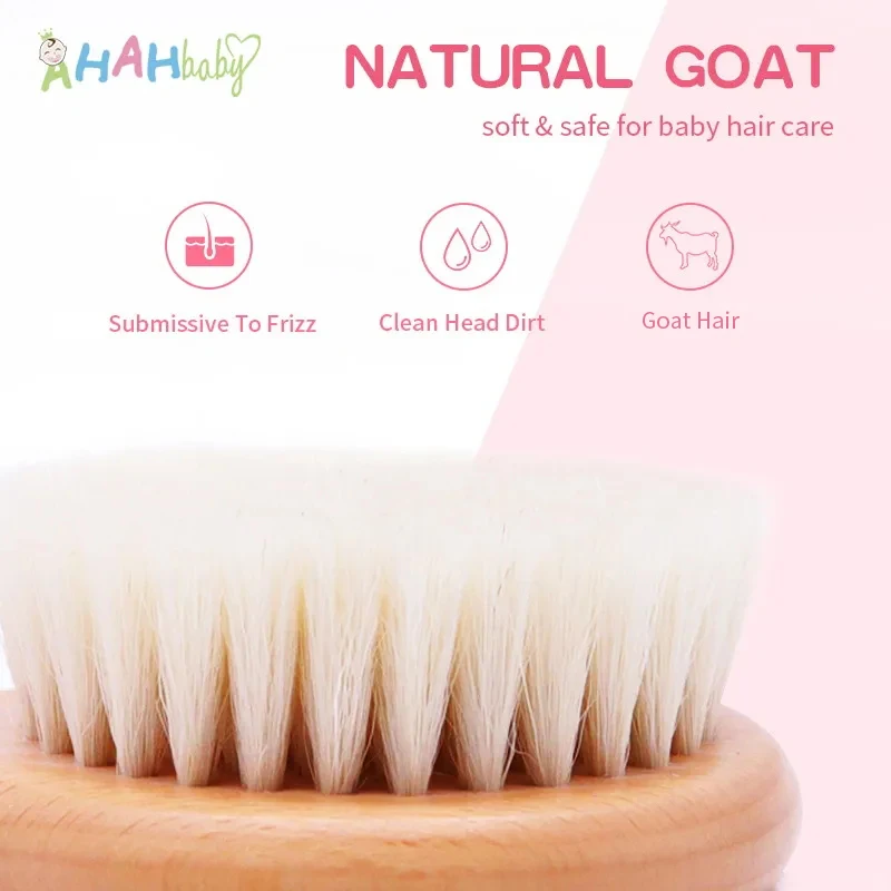 Personalized Baby Hair Bursh and Comb Set Natural Goat Baby Brush Newborn Kids Comb Set Wood Hair Brush Babies Accessories Bathi