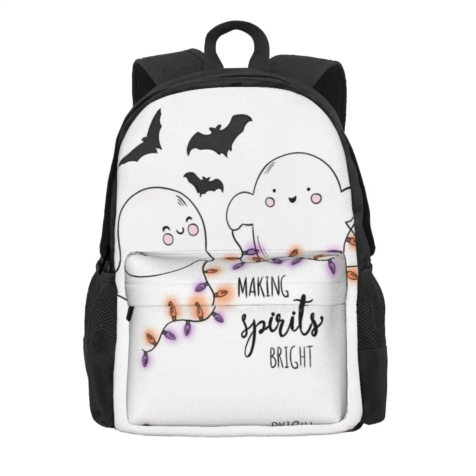 Making Spirits Bright! Hot Sale Backpack Fashion Bags Halloween Spooky Christmas Creepy Christmas Ghosts Bats Christmas Lights