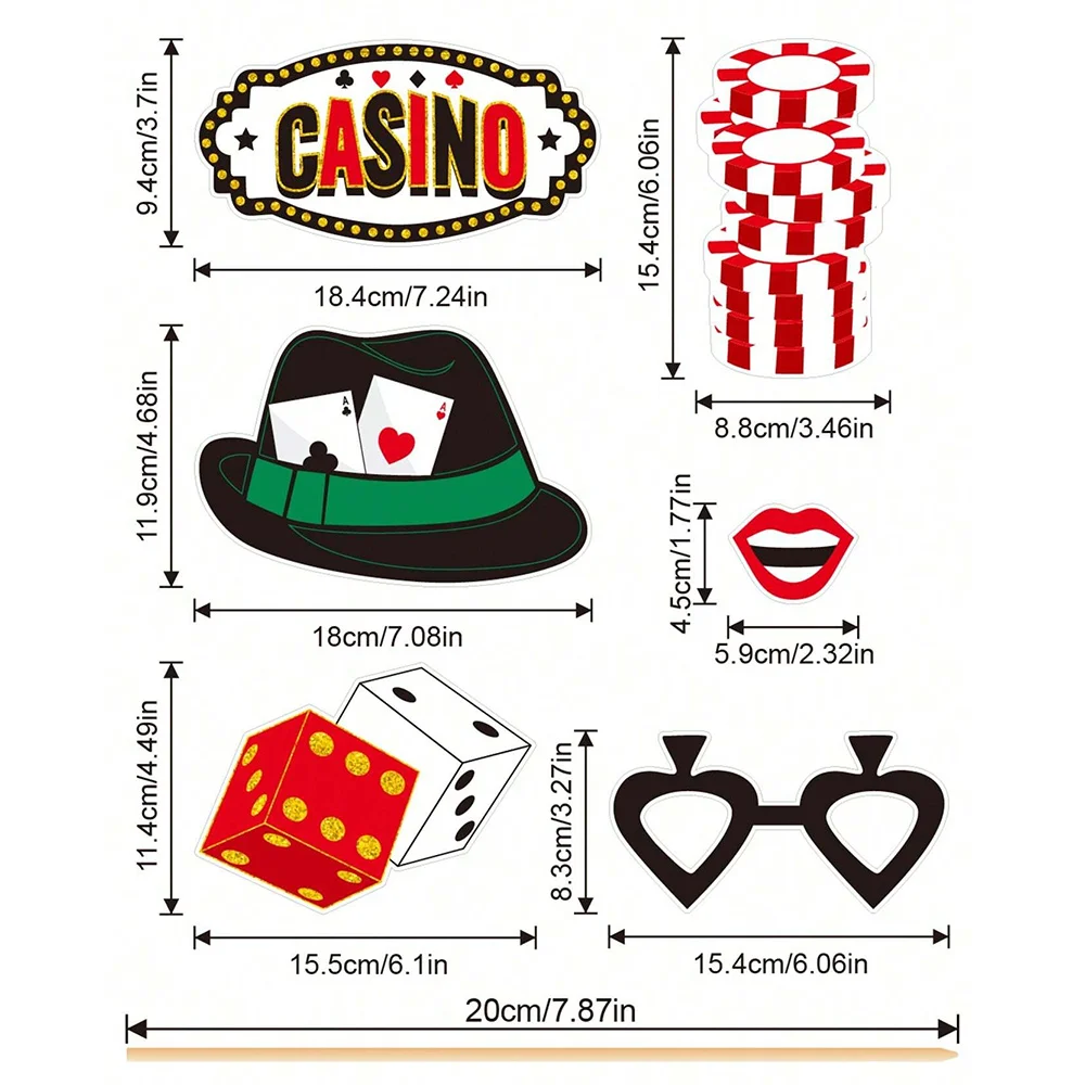 24Pcs Las Vegas Casino Photo Booth Props Funny DIY Poker Theme Selfie Props Kit Night Birthday Party Decoration Party Favors