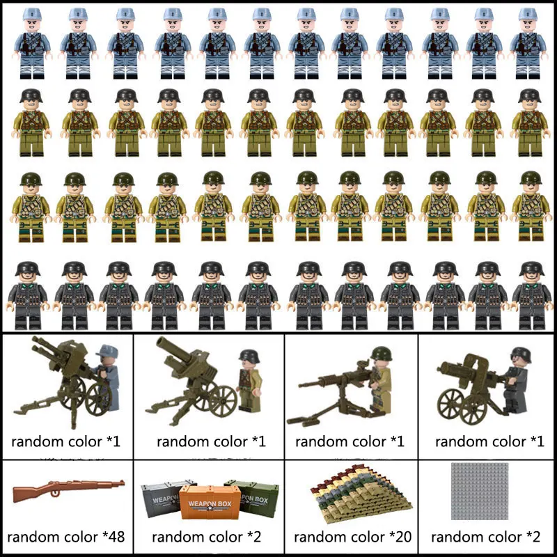 

48pcs/set WW2 Infantry Military Soldiers Corp War Army Mini Gun Weapons Model Building Block Toys