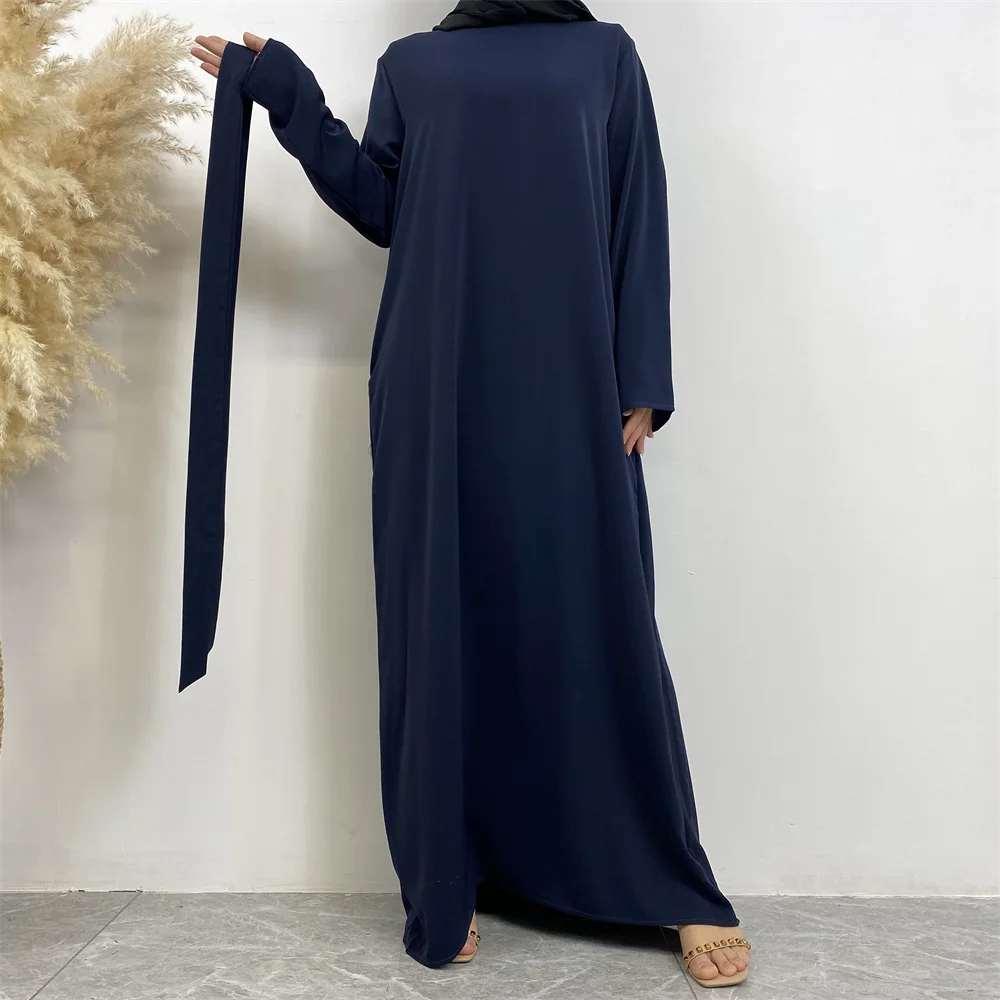 عباية إسلامية موضة جديدة فستان ساخن تركيا العربية دبي رداء بلون سادة مع جيوب فستان نسائي طويل 49