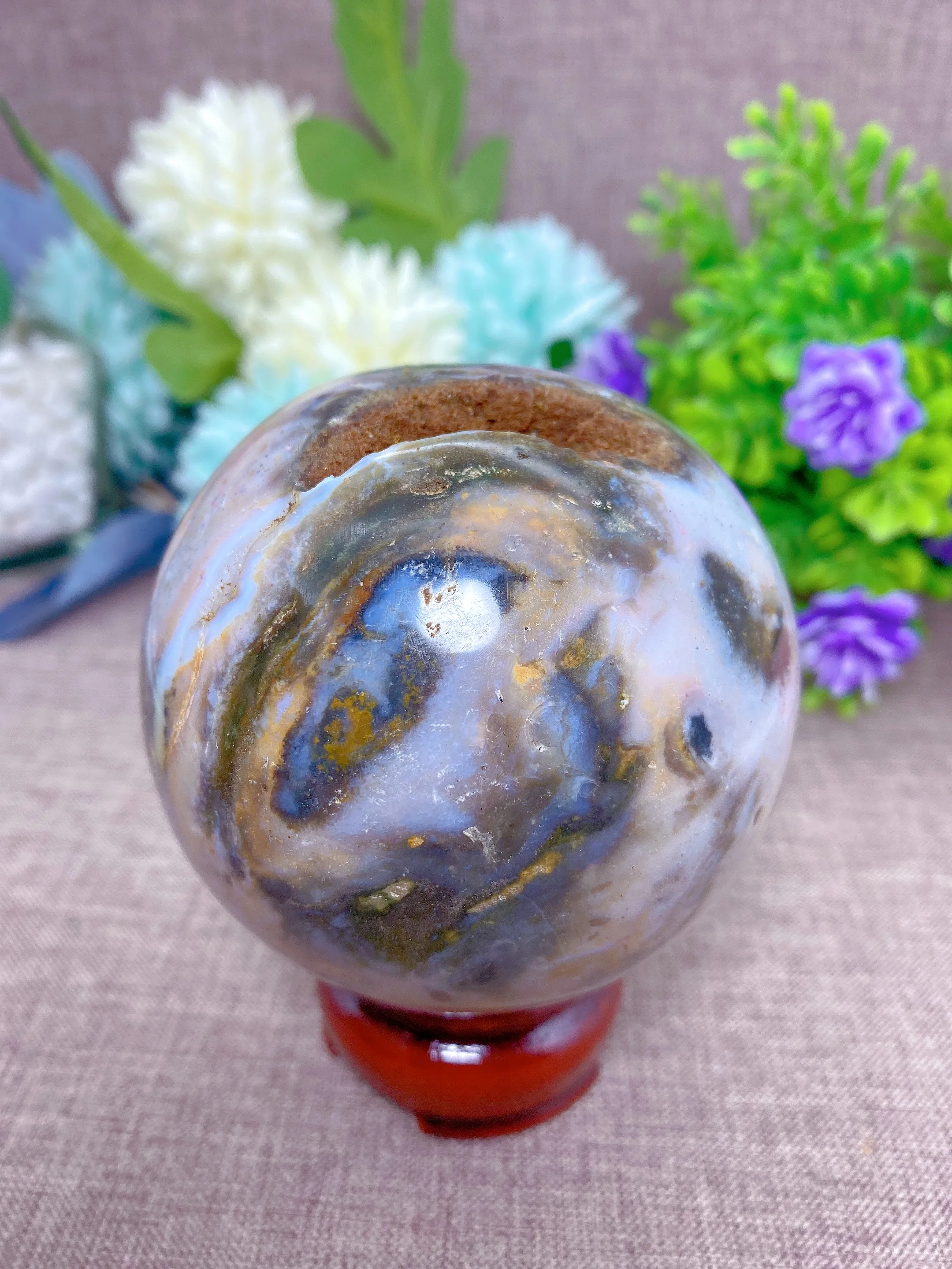 Natural Stone Ocean Jasper Crystal sphere Meditation Spirit Exorcism Feng Shui Ball Home Room Decoration Reiki Healing  + Stand