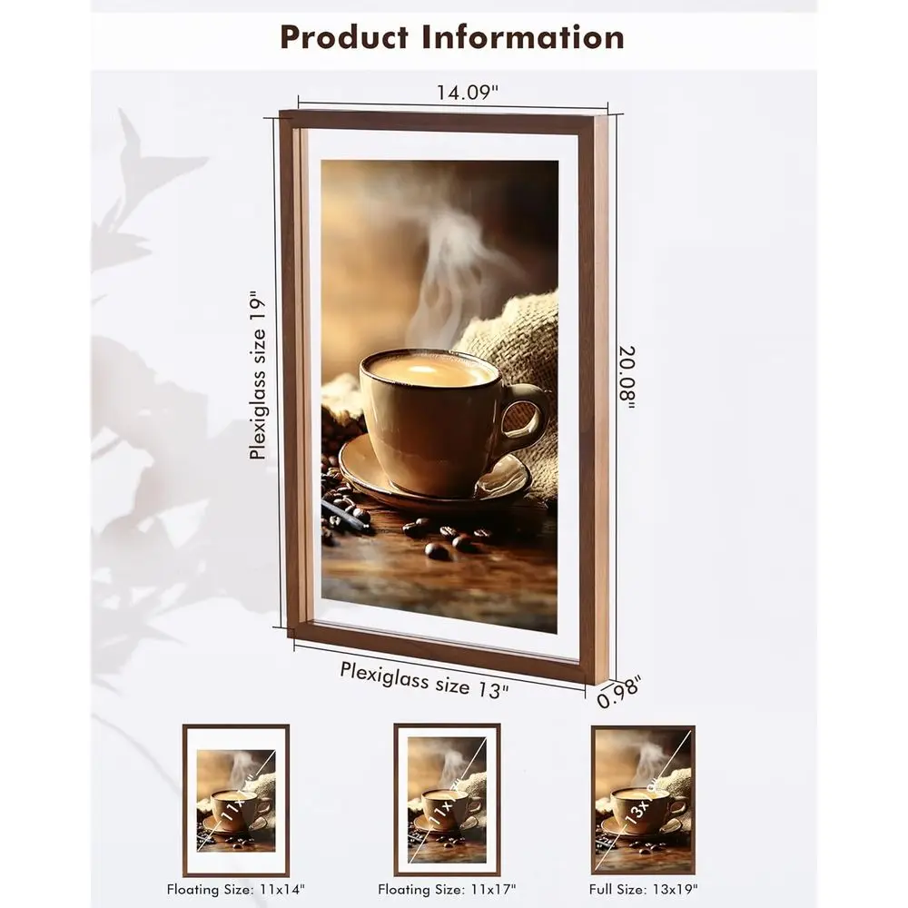 زوج من إطارات الصور الخشبية الصلبة مقاس 13 × 19 مع زجاج شبكي مزدوج لصور مقاس 11 × 17/14، لمسة نهائية من خشب الجوز الداكن