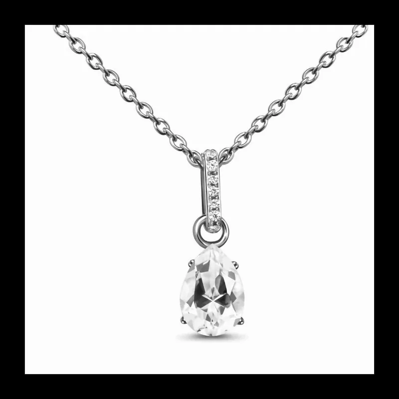 

Vintage S925 silver and white water drop zircon pendant April birthstone necklace niche fashion versatile luxury women