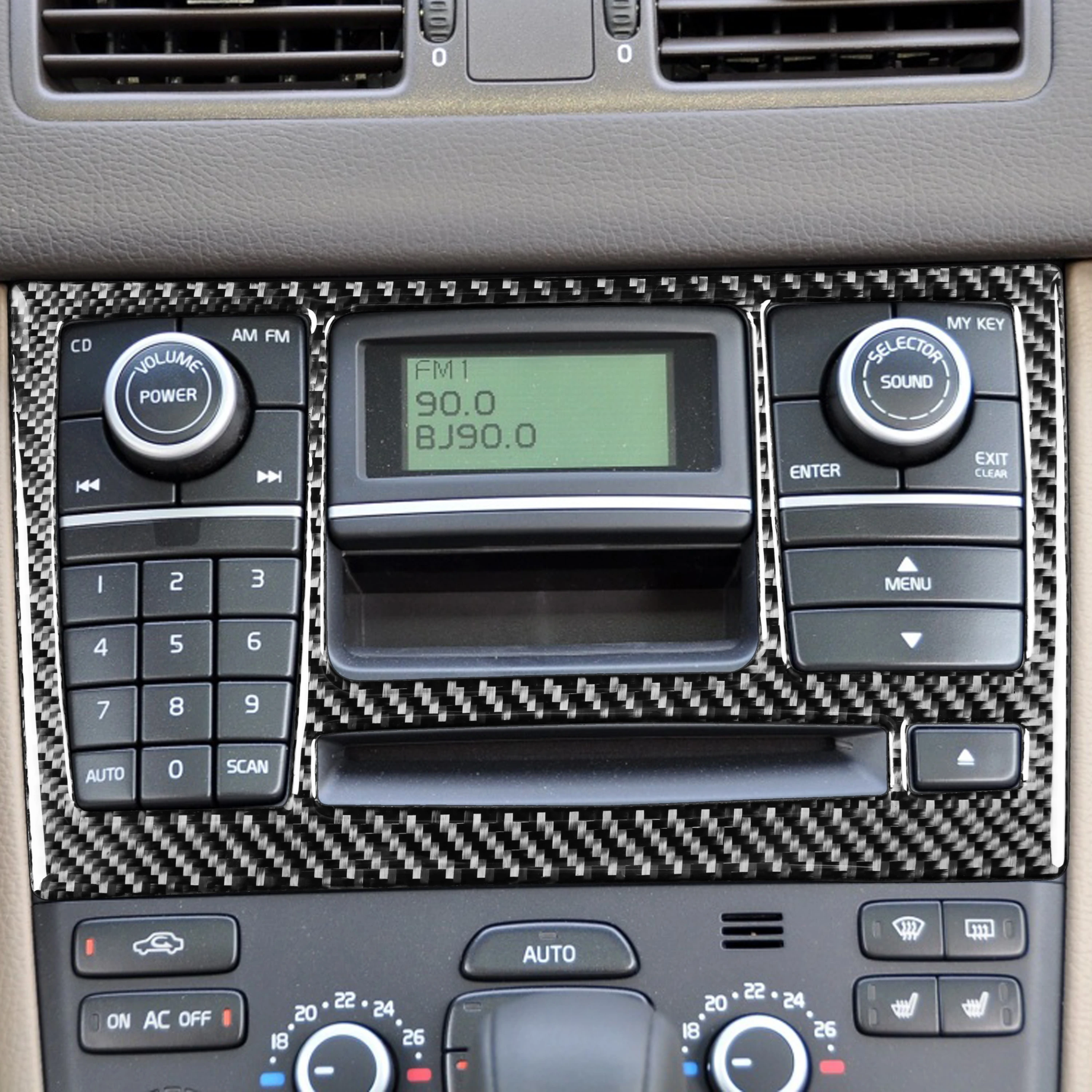 For Volvo XC90 2003-2014 Carbon Fiber Sticker Central Control CD Player Wood grain Panel Button Switch Interior Car Accessories
